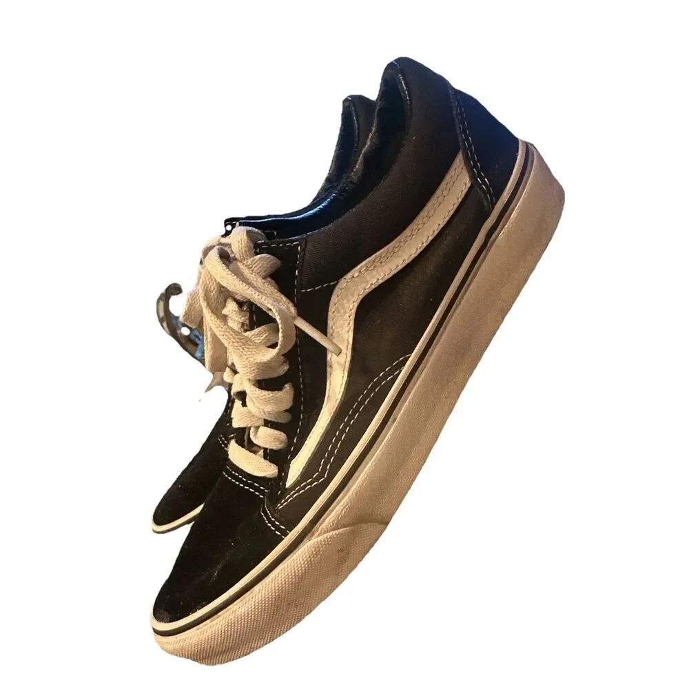 Vans Old Skool Womens 9 Black White Low Top Skate Sneakers Lace Up Classic
